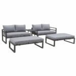 ORBEA Set Καθιστικό Κήπου ALU Ανθρακί, Καναπές 4Θ+2 Πάγκοι+ Τραπέζι, Μαξιλάρι Γκρι Σκούρο - Image 5