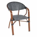 PARIS Πολυθρόνα Bistro Αλουμίνιο Καρυδί, Wicker Άσπρο - Μαύρο, Στοιβαζόμενη - Image 2