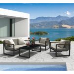 CORDOBA Set Καθιστικό ALU Ανθρακί: Καναπές+2 Πολυθρόνες+ Τραπεζάκι, Μαξιλάρια Μπεζ - Image 2