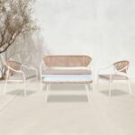 PALERMO Set Καθιστικό Κήπου Μεταλλικό Άσπρο,Wicker Φυσικό: Τραπέζι+2 Θέσιος+2 Πολυθρόνες - Image 2