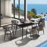 JARDIN Τραπεζαρία ALU Ανθρακί, HPL Μαύρο, Rope Μπεζ: Τραπέζι + 6 Πολυθρόνες με Μαξιλάρια - Image 2