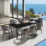 JARDIN Τραπεζαρία ALU Ανθρακί, HPL Μαύρο, Rope Μπεζ: Τραπέζι + 8 Πολυθρόνες με Μαξιλάρια - Image 2