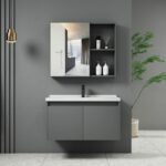 IDEA-1 Set Έπιπλο Κρεμαστό Μπάνιου Γκρι, Καθρέπτης + Πάγκος με Νιπτήρα και Μπαταρία - Image 2