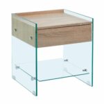 GLASSER Wood Κομοδίνο Διάφανο Γυαλί 10mm - με Συρτάρι Απόχρωση Δρυς - Image 2