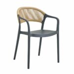 DONNA Πολυθρόνα-Pro Στοιβαζόμενη, PP-UV Ανθρακί, Rope Wicker Φυσικό - Image 2