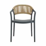 DONNA Πολυθρόνα-Pro Στοιβαζόμενη, PP-UV Ανθρακί, Rope Wicker Φυσικό - Image 4