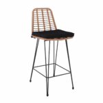 SALSA Σκαμπό BAR-Pro με Πλάτη, Μέταλλο Βαφή Μαύρο - Wicker Φυσικό, με Μαξιλάρι Μαύρο - Image 2