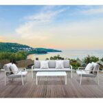 LATINO Set Σαλόνι Κήπου 4τεμ, Αλουμίνιο Άσπρο, Μαξιλάρια Ανοιχτό Γκρι, Γυαλί Άσπρο - Image 3