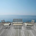 ROCCO Set Σαλόνι Κήπου 4τεμ, Μέταλλο Μπεζ, Rope Wicker Μπεζ, Μαξιλ.Μπεζ, Γυαλί Μπεζ - Image 3