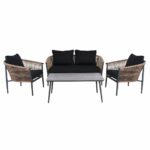 GASBA Set Σαλόνι Κήπου 4τεμ, Alu Ανθρακί, Rope Wicker Φυσικό, Μαξιλάρια Σκούρο Γκρι - Image 2