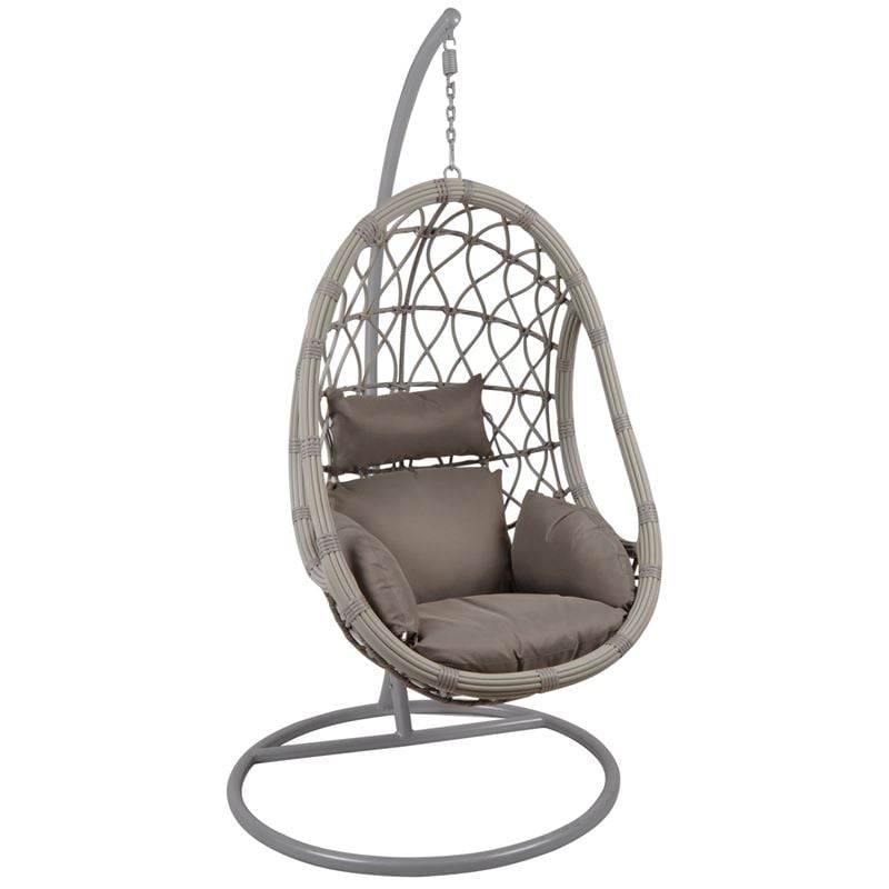 macan-kremasti-polyth.steel-wicker-grey-max.cappuccino-enlarge MACAN Κρεμαστή Πολυθρόνα, Wicker Grey, Μέταλλο Βαφή Γκρι, Μαξιλάρι Cappuccino - Image 1