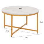 ΤΡΑΠΕΖΙ ΣΑΛΟΝΙΟΥ HM9420.01 WHITE MARBLE ΜΕΛΑΜΙΝΗ-ΧΡΥΣΗ ΜΕΤΑΛΛΙΚΗ ΒΑΣΗ Φ80x48,5Yεκ. - Image 2