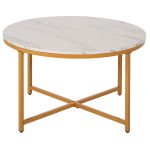 ΤΡΑΠΕΖΙ ΣΑΛΟΝΙΟΥ HM9420.01 WHITE MARBLE ΜΕΛΑΜΙΝΗ-ΧΡΥΣΗ ΜΕΤΑΛΛΙΚΗ ΒΑΣΗ Φ80x48,5Yεκ. - Image 3