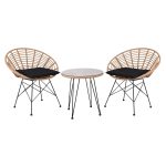 SALSA Coral Coffee Set Κήπου Μέταλλο Μαύρο - Γυαλί - Wicker Φυσικό: Τραπεζάκι+2 Πολυθρόνες - Image 2