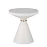 Βοηθητικό τραπέζι Coozlin Inart sintered stone σε απόχρωση λευκό μαρμάρου με λευκό-χρυσό μέταλλο Φ50x50εκ