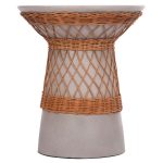ΒΟΗΘΗΤΙΚΟ ΤΡΑΠΕΖΙ ΣΤΡΟΓΓΥΛΟ DELIA HM18167.03 FIBER CEMENT ΓΚΡΙ & RATTAN Φ40x45Υεκ - Image 3