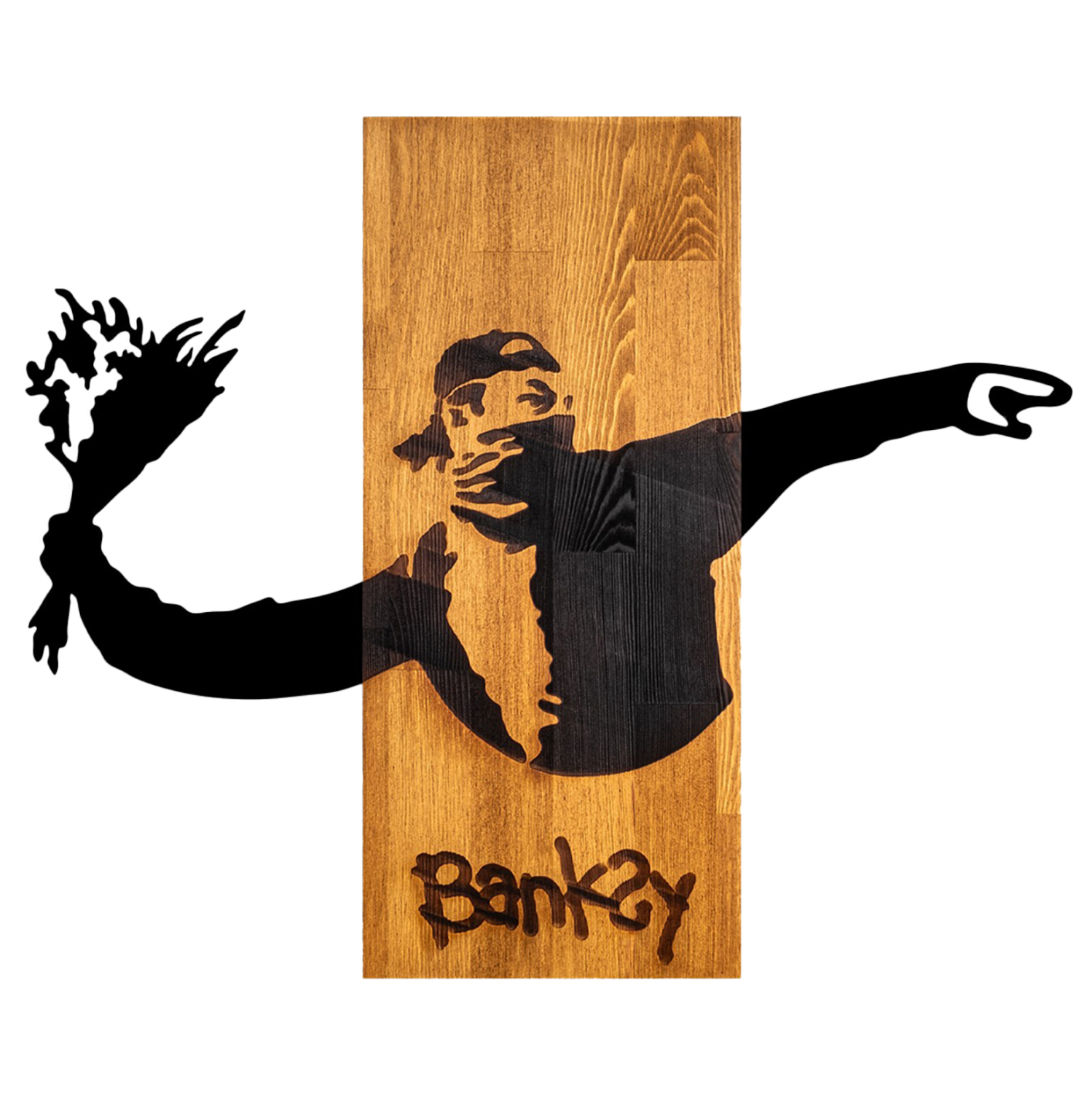 diakosmitiko-toichoy-banksy-fb94757-fyll ΔΙΑΚΟΣΜΗΤΙΚΟ ΤΟΙΧΟΥ BANKSY HM4757-ΦΥΛΛΑ ΜΕΤΑΛΛΟΥ ΜΑΥΡΑ-ΞΥΛΟ 69x3(βάθος)x58Υεκ. - Image 1