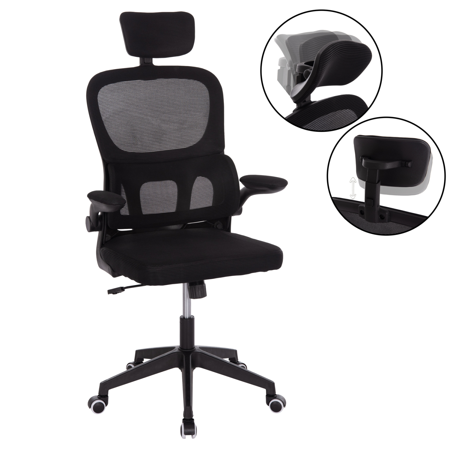 karekla-grafeioy-fb91823601-mayro-mesh-p ΚΑΡΕΚΛΑ ΓΡΑΦΕΙΟΥ BASTON HM18236.01 ΜΑΥΡΟ MESH & PP ΣΚΕΛΕΤΟΣ 64x60x117-127Υεκ. - Image 1