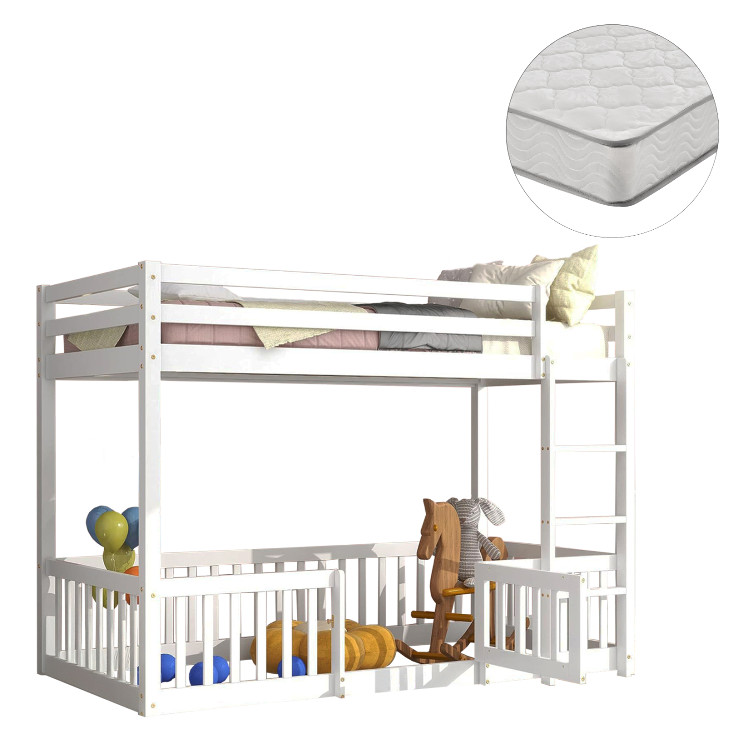 koyketa-paidiki-me-parkaki-fb92131201-xy ΚΟΥΚΕΤΑ ΠΑΙΔΙΚΗ ΜΕ ΠΑΡΚΑΚΙ PLAYKID HM21312.01 ΞΥΛΟ ΠΕΥΚΟΥ ΛΕΥΚΟ--ME ΣΤΡΩΜΑ 90x190εκ - Image 1