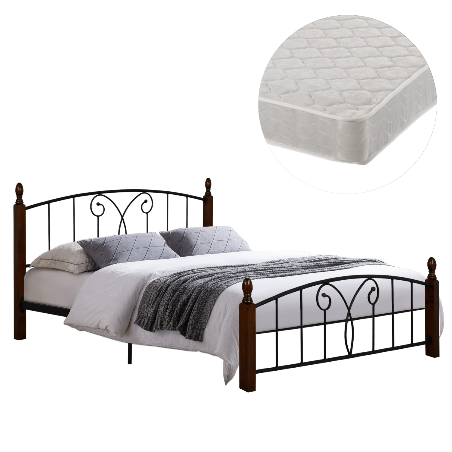 krebati-diplo-stroma-fb921332-metallo-xy ΚΡΕΒΑΤΙ ΔΙΠΛΟ & ΣΤΡΩΜΑ SUZIE HM21332 ΜΕΤΑΛΛΟ & ΞΥΛΟ ΣΕ ΚΑΡΥΔΙ--ΣΤΡΩΜΑ 150x200εκ - Image 1