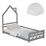 ΚΡΕΒΑΤΙ ΠΑΙΔΙΚΟ ΜΕ ΣΤΡΩΜΑ HOUSER HM21301.01 ΞΥΛΟ ΠΕΥΚΟΥ ΣΕ ΓΚΡΙ--ΣΤΡΩΜΑ 90x190εκ