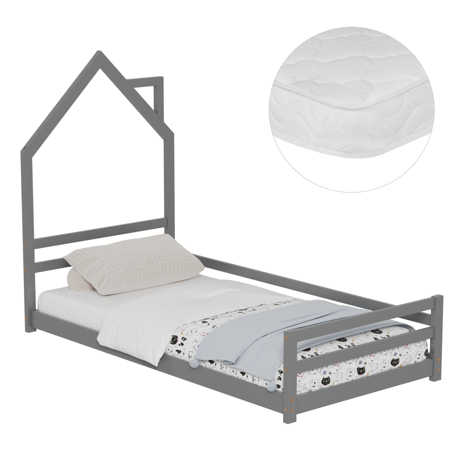 krebati-paidiko-me-stroma-fb92130101-xyl ΚΡΕΒΑΤΙ ΠΑΙΔΙΚΟ ΜΕ ΣΤΡΩΜΑ HOUSER HM21301.01 ΞΥΛΟ ΠΕΥΚΟΥ ΣΕ ΓΚΡΙ--ΣΤΡΩΜΑ 90x190εκ - Image 1