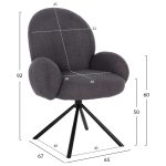 ΠΟΛΥΘΡΟΝΑ ΠΕΡΙΣΤΡΕΦ. WINON HM9778.01 ΓΚΡΙ TEDDY ΥΦΑΣΜΑ-ΜΑΥΡΟ ΜΕΤΑΛΛΟ 65x67x92Υ εκ. - Image 2