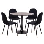ΣΕΤ ΤΡΑΠΕΖΑΡΙΑΣ 5ΤΜΧ BROLIN HM21191 MDF TOP-ΜΕΤΑΛΛΙΚΑ ΠΟΔΙΑ-ΒΕΛΟΥΔΟ--ΜΑΥΡΟ