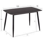 ΤΡΑΠΕΖΙ RAVEN HM9854.02 ΚΕΡΑΜΙΚΟ TOP ΜΑΥΡΟ ΜΑΡΜΑΡΟ-ΜΑΥΡΟ ΜΕΤΑΛΛΟ 120x70x73Υεκ. - Image 2