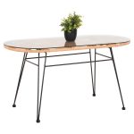 ΤΡΑΠΕΖΙ ΟΒΑΛ ΧΑΜΗΛΟ ALLEGRA HM5695.11 ΜΠΕΖ WICKER-ΜΑΥΡΟ ΜΕΤΑΛΛΟ 100x45x51,5Υεκ.