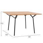 ΤΡΑΠΕΖΙ ΤΡΑΠΕΖΑΡΙΑΣ TRENK HM9614.01 MDF ΜΕ ΚΑΠΛΑΜΑ ΔΡΥΟΣ ΦΥΣΙΚΟ-ΜΑΥΡΟ ΜΕΤΑΛΛΟ 120x120x75Υεκ. - Image 2