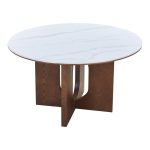 Τραπέζι Merge pakoworld sintered stone-mdf σε λευκό μαρμάρου με καρυδί βάση Φ130x75εκ - Image 2