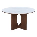 Τραπέζι Merge pakoworld sintered stone-mdf σε λευκό μαρμάρου με καρυδί βάση Φ130x75εκ - Image 3