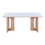 Τραπέζι Benqui pakoworld sintered stone-mdf σε λευκό μαρμάρου με βάση σε φυσική απόχρωση 160x90x75εκ - Image 2