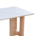 Τραπέζι Benqui pakoworld sintered stone-mdf σε λευκό μαρμάρου με βάση σε φυσική απόχρωση 160x90x75εκ - Image 4