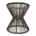 Τραπέζι Mabil pakoworld γυαλί - pe rattan σε γκρι απόχρωση Φ50x55εκ