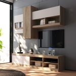 Σύνθετο σαλονιού Torania pakoworld sonoma-λευκό 185x37x145εκ