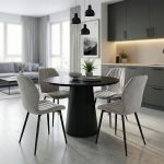 Τραπεζαρία με Καρέκλες Jelour Γκρι και Τραπέζι Donda Μαύρο Φ100x76 Σετ 5τεμ