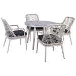 CENTRAL Set Τραπεζαρία Κήπου ALU & Rope Grey-Μαξιλ.Ανθρακί: Τραπέζι Φ100cm + 4 Πολυθρόνες - Image 3