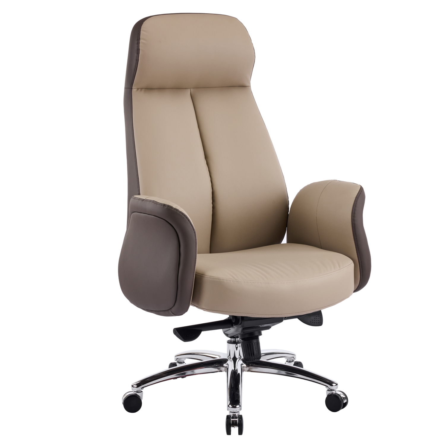 karekla-grafeioy-fb91835602-mpez-kafe-pu ΚΑΡΕΚΛΑ ΓΡΑΦΕΙΟΥ DRAMON HM18356.02 ΜΠΕΖ-ΚΑΦΕ PU ΔΕΡΜΑ--ΒΑΣΗ ΧΡΩΜΙΟΥ 66x70x132.5Υεκ - Image 1