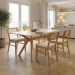 Τραπεζαρία Raffles pakoworld σετ 5τεμ rubberwood με pe rattanσε φυσική απόχρωση 150x90x76εκ