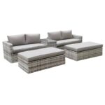 ASCOT Set Wicker Alu, Καναπές 4Θέσιος+2 σκαμπό+Τραπεζάκι, Wicker Grey White,  Μαξιλ.Μπεζ - Image 3