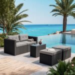 JAKARTA Set Σαλόνι Κήπου K/D, Πολυμορφικό 5τ, Μέταλλο-Wicker Μαύρο, Μαξιλάρια Γκρι - Image 2