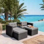 JAKARTA Set Σαλόνι Κήπου K/D, Πολυμορφικό 5τ, Μέταλλο-Wicker Μαύρο, Μαξιλάρια Γκρι - Image 3