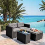JAKARTA Set Σαλόνι Κήπου K/D, Πολυμορφικό 5τ, Μέταλλο-Wicker Μαύρο, Μαξιλάρια Γκρι - Image 4