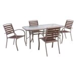 SERRANO-RIO Set Κήπου: Τραπέζι + 4 Πολυθρόνες, Μέταλλο Βαφή Beige, Polywood Καρυδί - Image 2