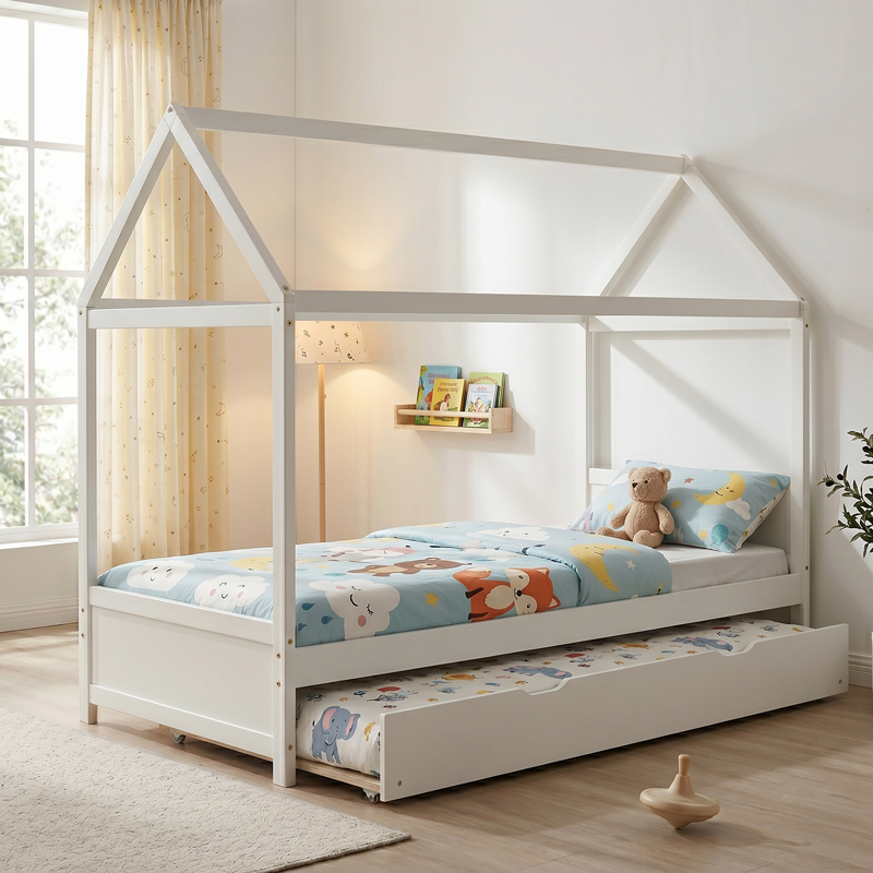 412-000013 Παιδικα κρεβάτια DreamHouse τ. Μontessori pakoworld ξύλο πεύκου λευκό 90x190εκ - Image 1