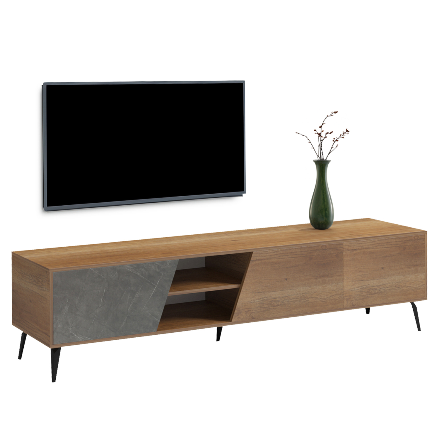epiplo-tileorasis-fb91837414-melamini-fy ΕΠΙΠΛΟ ΤΗΛΕΟΡΑΣΗΣ CATERRA HM18374.14 ΜΕΛΑΜΙΝΗ ΦΥΣΙΚΟ-MOORE STONE 180Χ35.5Χ48Υεκ. - Image 1