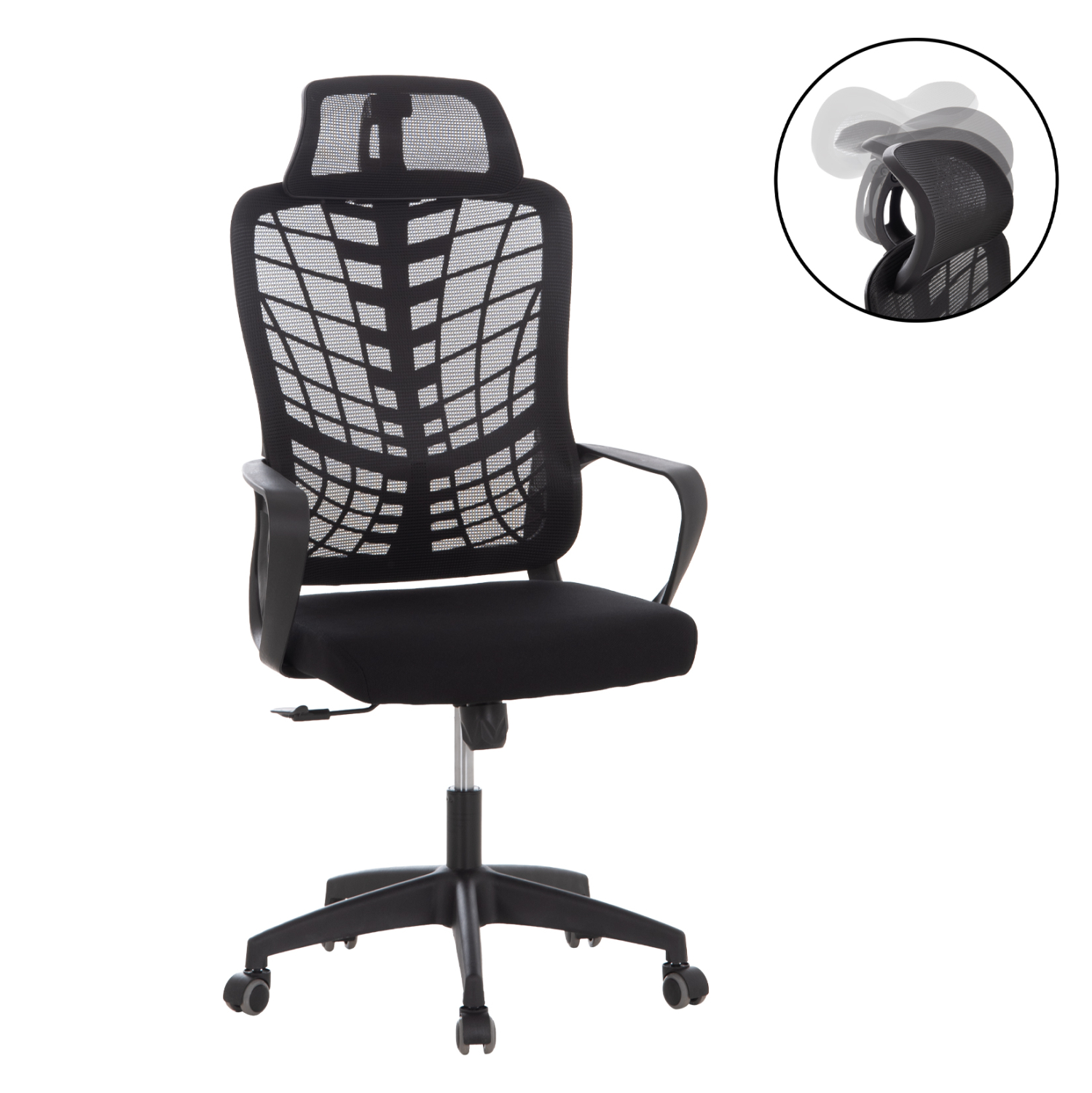 karekla-grafeioy-fb9121901-mayro-mesh-ba ΚΑΡΕΚΛΑ ΓΡΑΦΕΙΟΥ ELVAR HM1219.01 ΜΑΥΡO MESH--ΒΑΣΗ ΠΟΛΥΠΡΟΠΥΛΕΝΙΟΥ 63x56x125Υεκ - Image 1