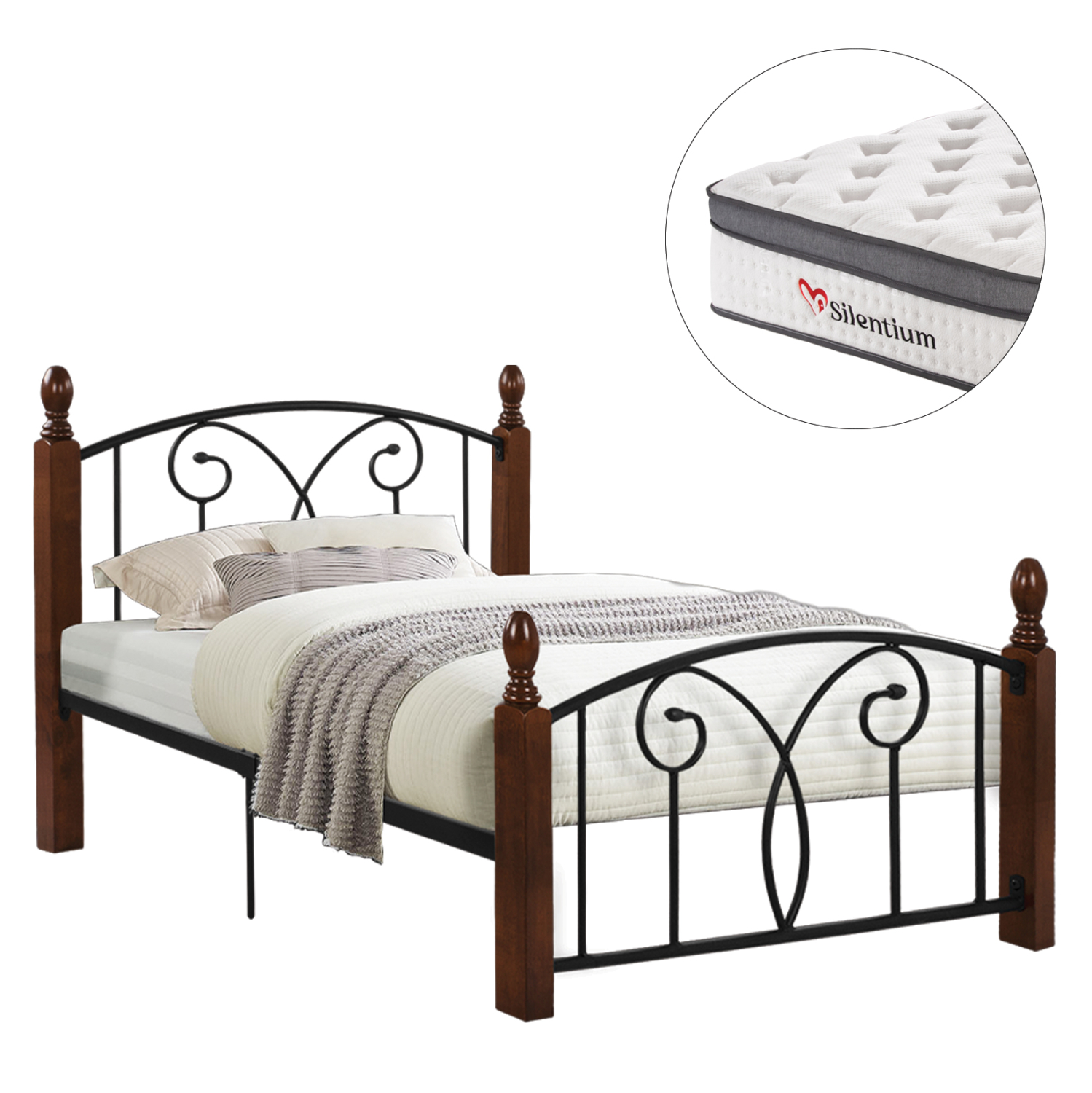 krebati-stroma-fb910800-metallo-rubberwo ΚΡΕΒΑΤΙ & ΣΤΡΩΜΑ SUZIE HM10800 ΜΕΤΑΛΛΟ & RUBBERWOOD ΣΚΟΥΡΟ ΚΑΡΥΔΙ--ΣΤΡΩΜΑ 90Χ190εκ - Image 1
